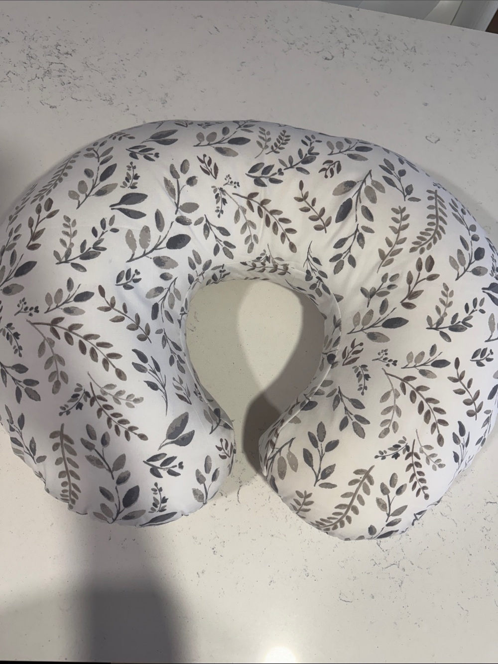 Neutral Leaf Nursing Pillow - Gray on White